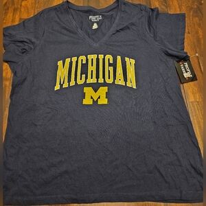 Michigan Navy Blue Women's V-neck Shirt